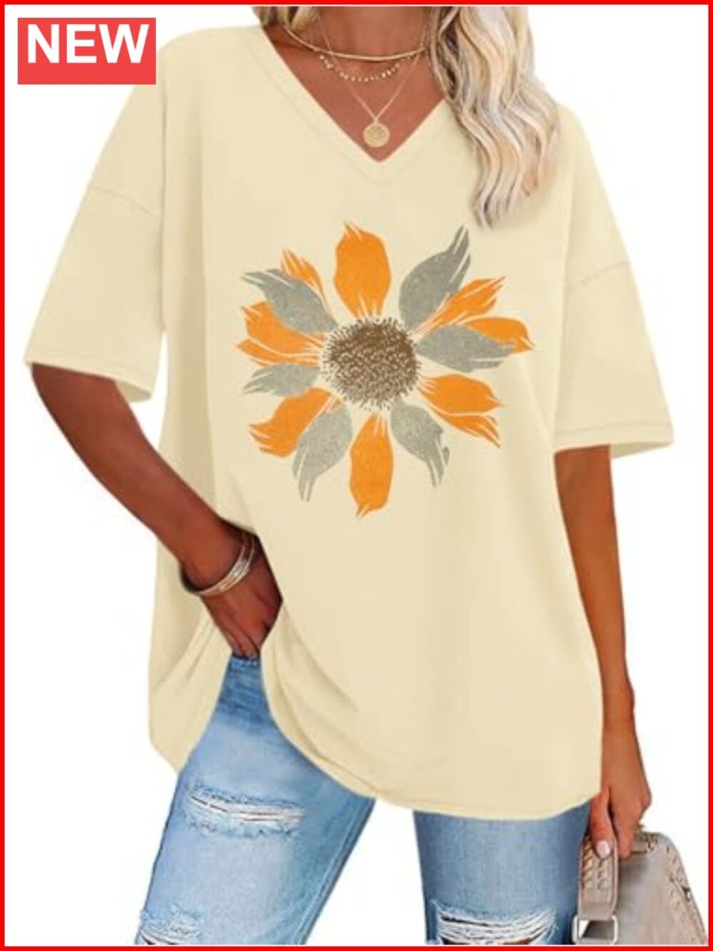 Oversized Graphic V-Neck Tee Women's Soft Flowy Short Sleeve Casual Summer Top